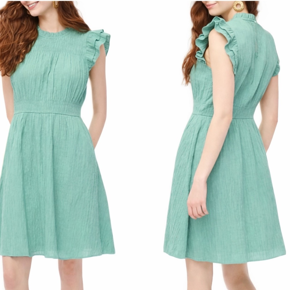 J.Crew Eucalyptus Green Sleeveless Ruffle Cotton Midi Dress w/ Pockets. Size XXL